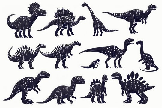 A diverse collection of different types of dinosaurs. Ideal for educational materials or children's books
