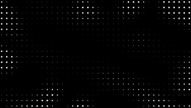 4k Abstract dynamic with white dots squares on transparent background (alpha channel). Motion modern animation. Trendy wavy banner template. Texture halftone dots pattern. Dotted animated gradient 