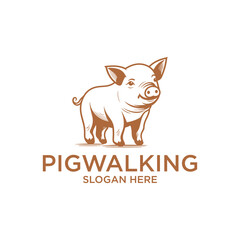 Walking pig logo vector illustration
