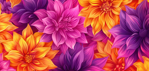 Obraz premium seamless pattern of lush dahlia flowers in sunset colors for design and wallpaper 