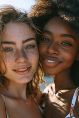Fototapeta premium Two women standing side by side. Suitable for lifestyle and friendship concepts
