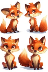 Fototapeta premium Collection of four different poses of a fox. Ideal for animal lovers and wildlife enthusiasts
