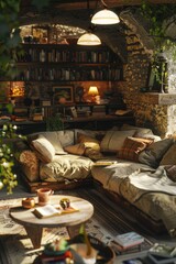 Fototapeta premium A cluttered living room with various furniture pieces. Ideal for interior design concepts