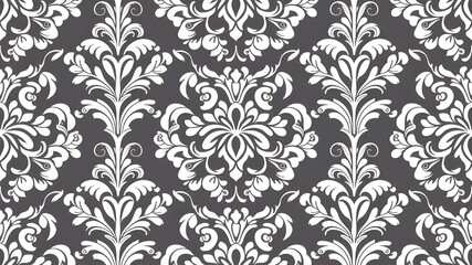 Wallpaper in the style of Baroque. Seamless vector background. White and grey floral ornament. Graphic pattern for fabric, wallpaper, packaging. Ornate Damask flower ornament. 