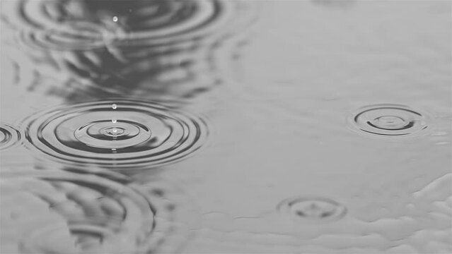 Slow motion of rain drops in a puddle