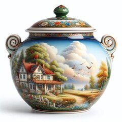 Painted Porcelain Vase with Scenic Countryside Design