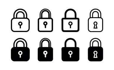 Lock icon set. Black pad lock icon set on white background. Vector illustration