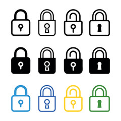Lock icon set on white background. Vector illustration in trendy flat style