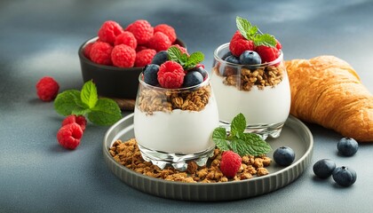 healthy breakfast with yogurt granola and berries