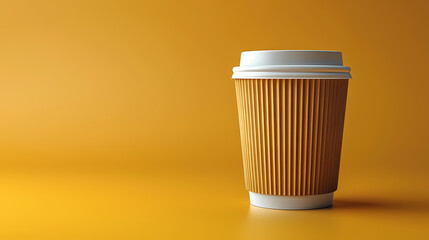 Single paper takeaway cup mockup for coffe, tea or beverages with copy space. --ar 16:9 