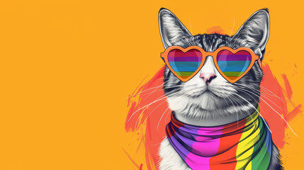 Happy cat and a rainbow bandana, perfect for pride celebrations and LGBTQ+ events. A colorful and festive image that captures the spirit of inclusivity and love
