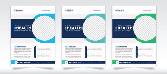Medical Flyer Design Template with 3 color flyer set
