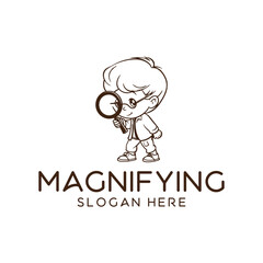 Magnifying kids logo vector illustration