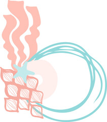 Universal abstract composition (frame) of flat isolated bionic elements on a marine theme on a transparent background. Digital illustration