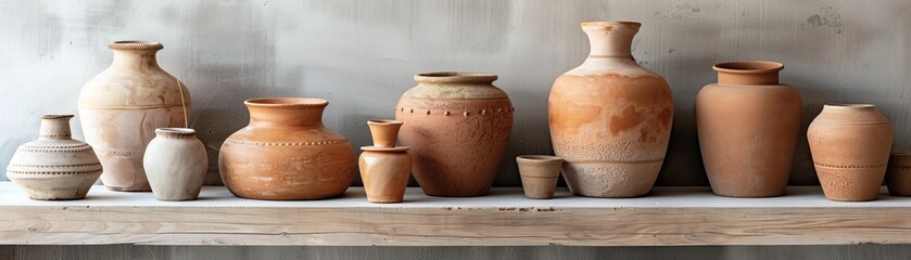 A collection of various clay pots and jars in different sizes and shapes.