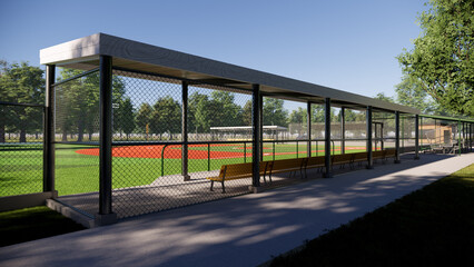 baseball field dugout in the middle of the forest 3d rendering