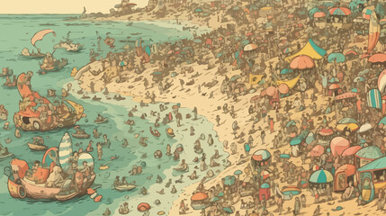 Obraz premium Beach landscape. Flat style art illustration.