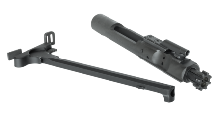 Charging handle and bolt carrier group with rotating bolt for on assault rifle