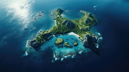 Aerial photography of blue sea a tropical island in the ocean