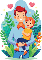 Flat illustration of happy father day, vector illustration.