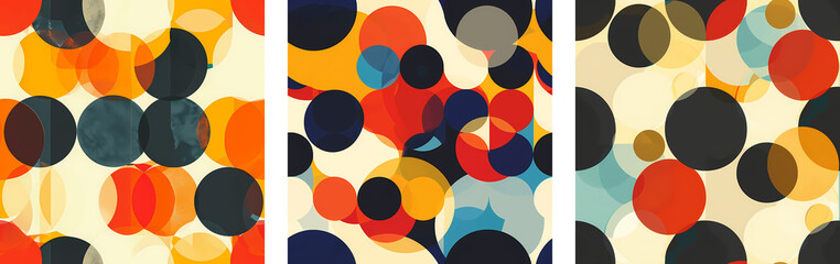 Abstract overlapping circles pattern in multiple colors on light background. Geometric illustration style. Design for textile and wallpaper. Set of Seamless patterns