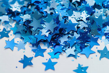 Blue star confetti on pastel background
