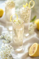 Three glasses of champagne with a slice of lemon on top