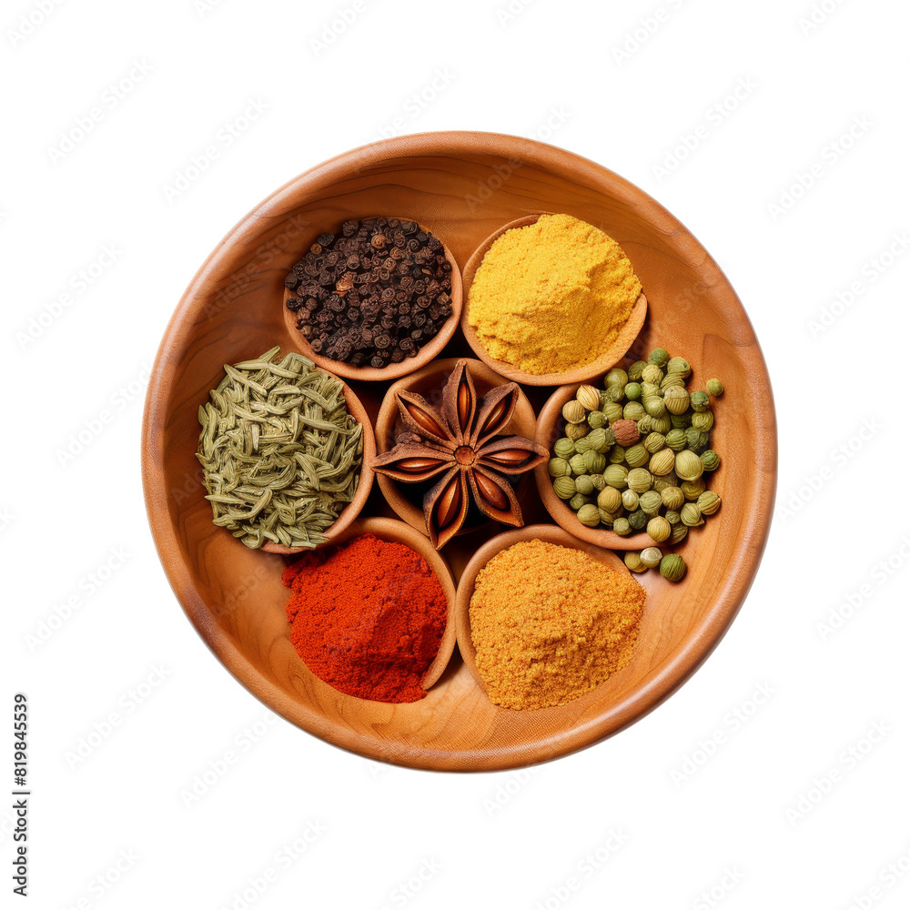 Wall mural a bowl of spices isolated on transparent background, cut out, png.