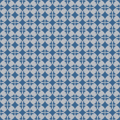 Vector geometric seamless pattern in oriental style. Blue and gray elegant ornament. Abstract background with floral silhouettes, grid, lattice. Luxury repeated geo design for decor, textile, fabric