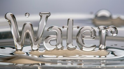 A close up of a word water in the middle of liquid, AI
