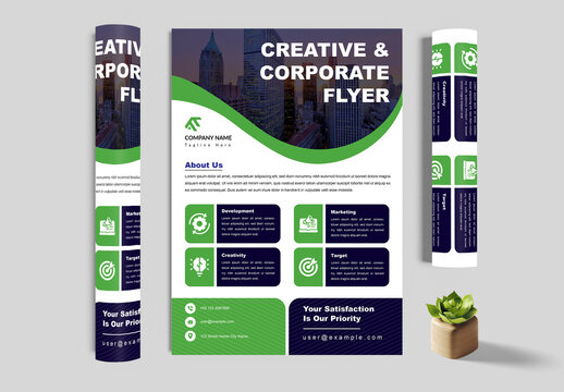 Corporate Business Flyer With Green Accents