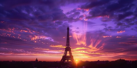 Eiffel Tower at Sunset: A Stunning View of Paris. Concept Travel, Photography, Landmarks, Paris, Sunset