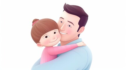 Cute Father's Day Illustration with dad and child hugging watercolor tone