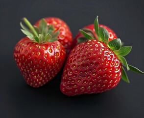 strawberries realistic stock photo, black background
