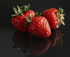 strawberries realistic stock photo, black background