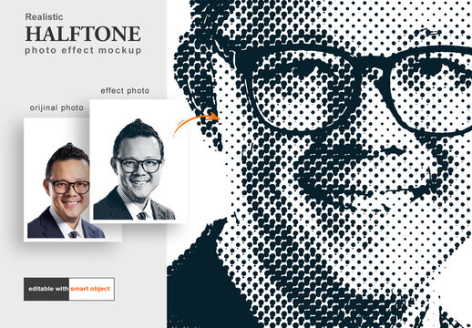 Realistic Halftone Photo Effect Mockup