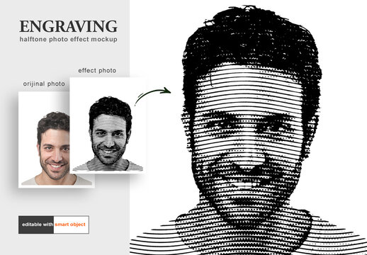 Engraving Halftone Photo Effect Mockup