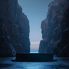 Mysterious Night on Towering Cliffs: An Empty Podium Awaits the Unknown