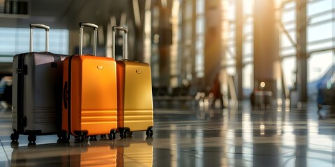 Morning Sunlight Illuminating Suitcases in Airport Terminal. Concept Morning Light, Suitcases, Airport Terminal, Travel, Illumination