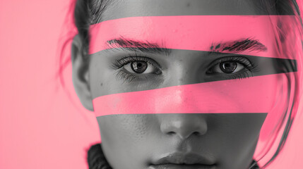 Woman face with pink stripes