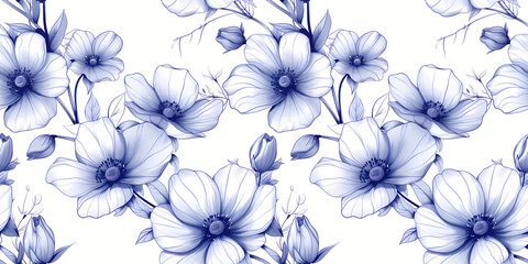 Floral pattern with  flowers and leaves on light background. Hand-drawn illustration style. Design for textile and wallpaper. Seamless pattern