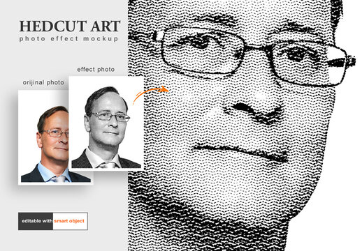 Hedcut Art Photo Effect Mockup
