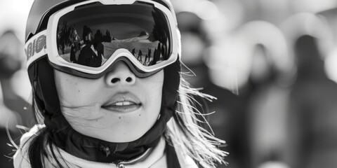 portrait of a young woman skier with helmet and goggles AIG51A.