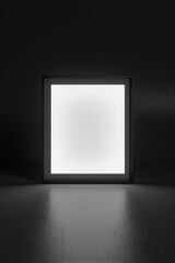Ultra-Detailed 3D Render of Realistic Square Sign Box Mockup with White LED Backlight in Isolated Dark Room