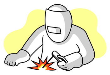 Electric welding, electric welder and welding. Industrial, steel welding, metallurgical factory, welded mask and tool, illustration