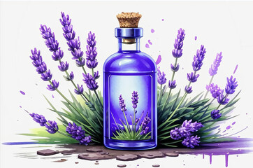 Lavender oil. Watercolor style.