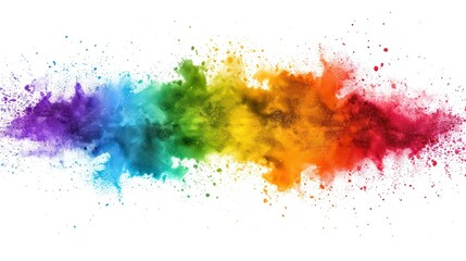 Abstract vector illustration of bright and colorful rainbow powder splashes against a white background, creating a visually striking effect.