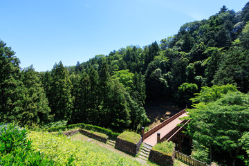御主殿に至る橋と門と新緑の林。
Bridge and gate leading to the Goshuden main palace and fresh green forest.
日本国東京都八王子市、八王子城跡にて。
2024年5月撮影。
