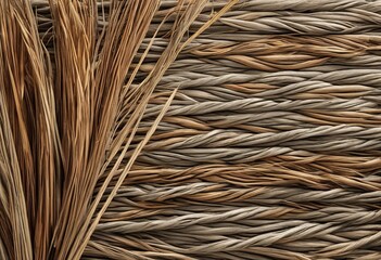 Nature's Art: Woven Reed Mat, Dried Plants, and Artistic Display