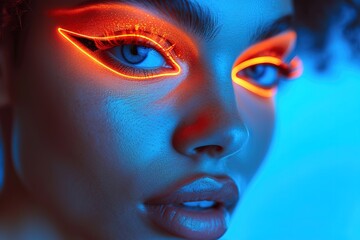 Vibrant Neon Eyeliner Look A model with a vibrant neon eyeliner look, highlighting bold and trendy makeup